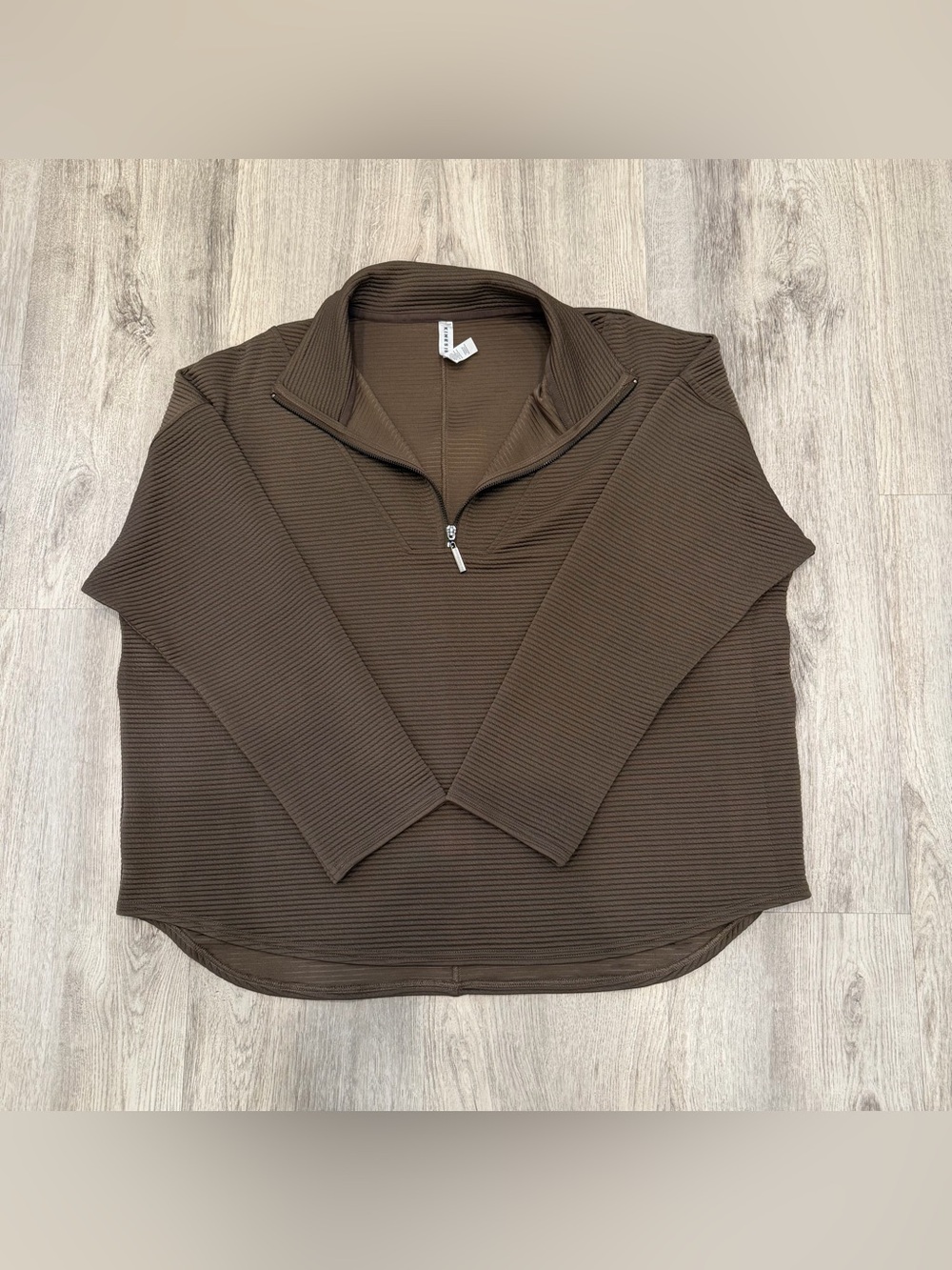 Kinesis Ribbed Quarter Zip Pullover Oversized Brown Size Large